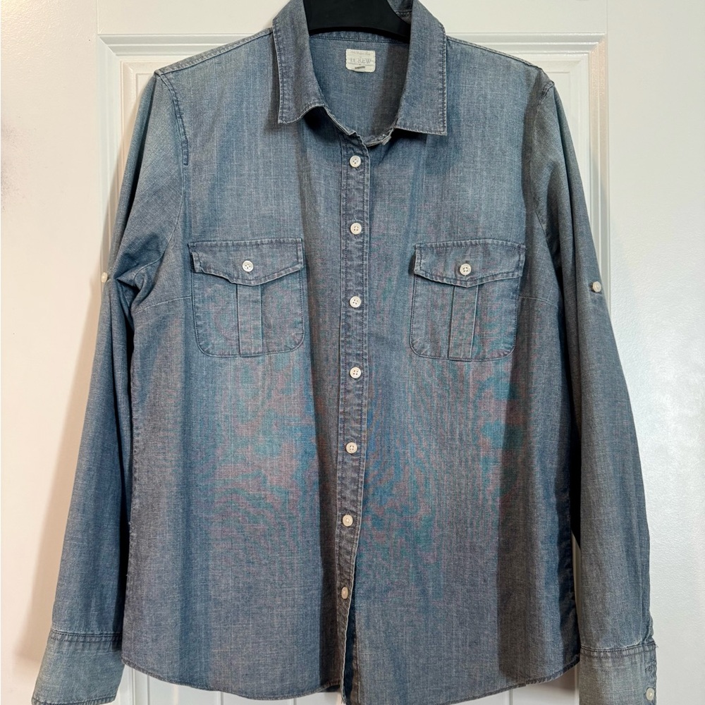 J. CREW Garçon Classic Denim Shirt, “Storm Wash,” INCLUDES J. Crew Scarf, size L